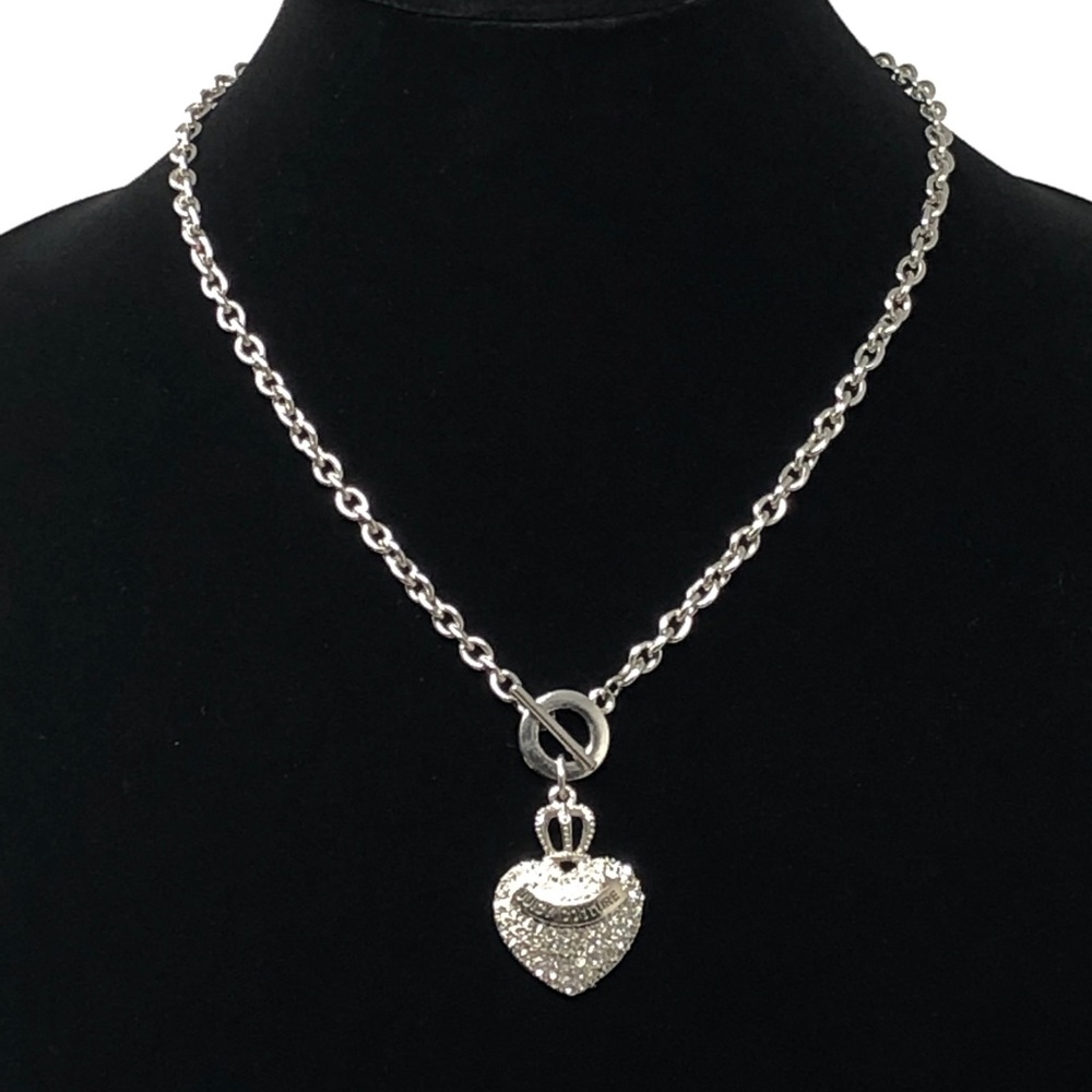 Juicy Couture Silver Rhinestone Heart Necklace